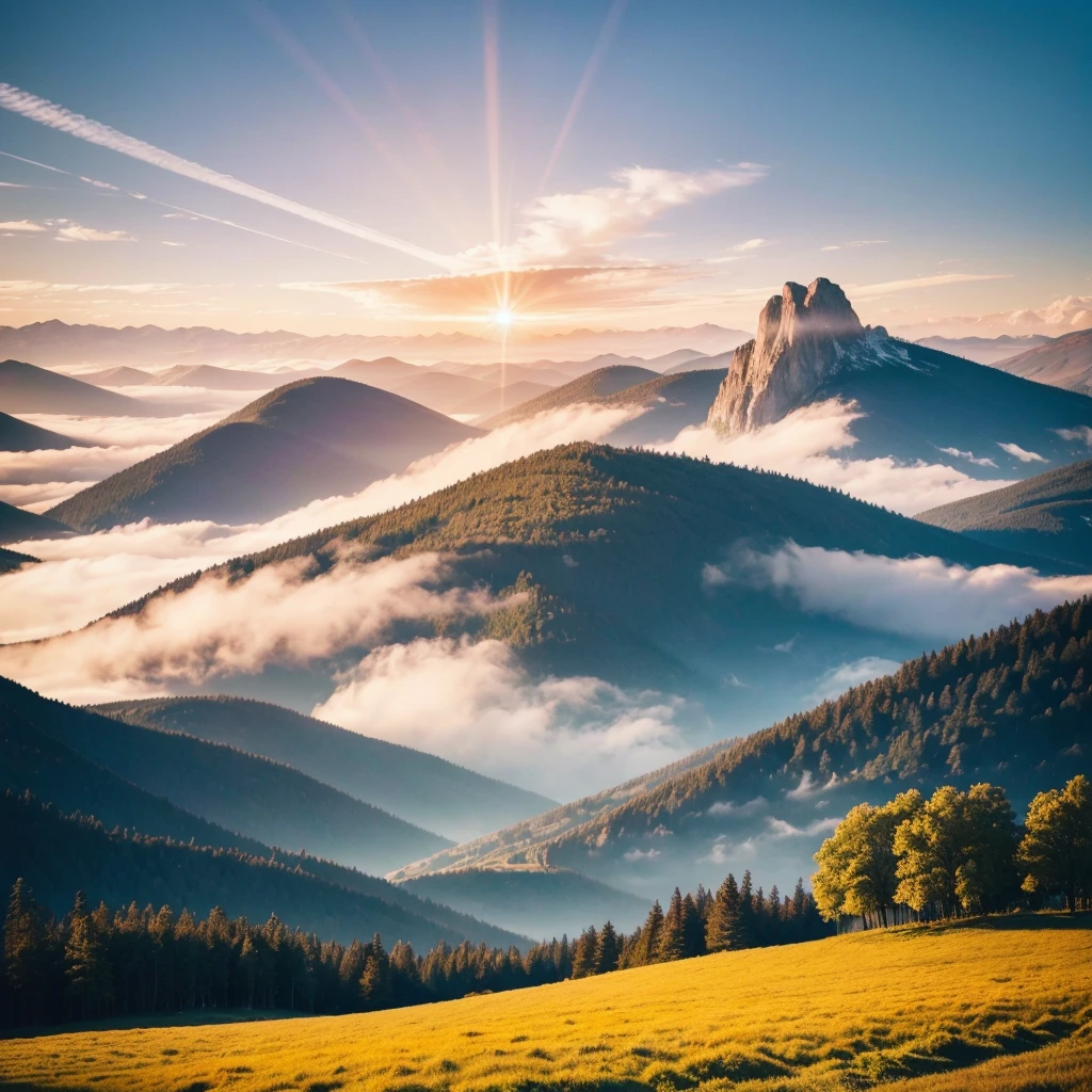 "Create an image that represents the concept of divine restoration. Showcase a vibrant and renewed landscape, with elements that suggest transformation and improvement. Include a soft celestial light that illuminates the scene, symbolizing the presence of God. a beautiful instagram size field.
