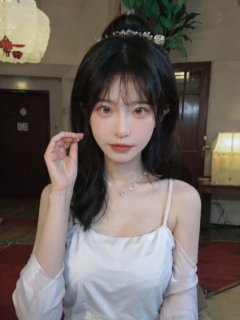 best quality， ultra high resolution， （realistically：1.4），cute hairpin，Baoyu Girl，Standing in the wedding hall，Fairy spirit fluttering，（flat chest：1.2） ，A pair of clear and charming peach blossom eyes,red wedding dress，Royal sister，The sun shines on the face，Big wavy hairstyle，（necklace：1.2），（White skin：1.4），a sense of atmosphere，a beautiful girl，Looking directly at the viewer， Close-up cleavage ，(lifelike:1.4),1 girl,Sexy,(Upper body:1.4),(wet),(:1.2)