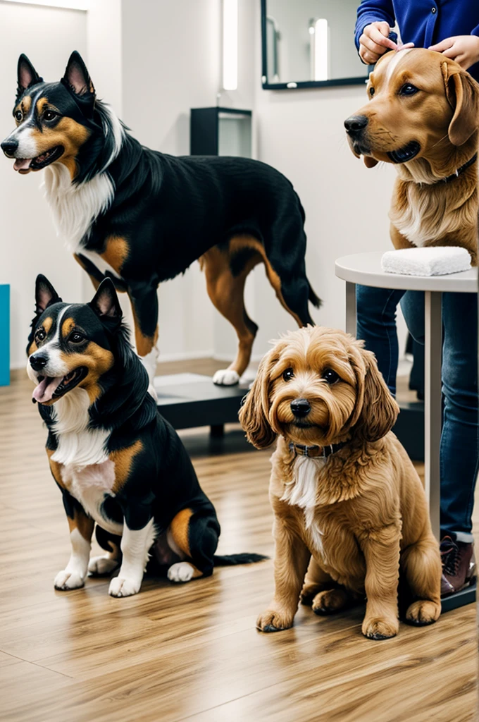 Two dogs at a dog grooming salon