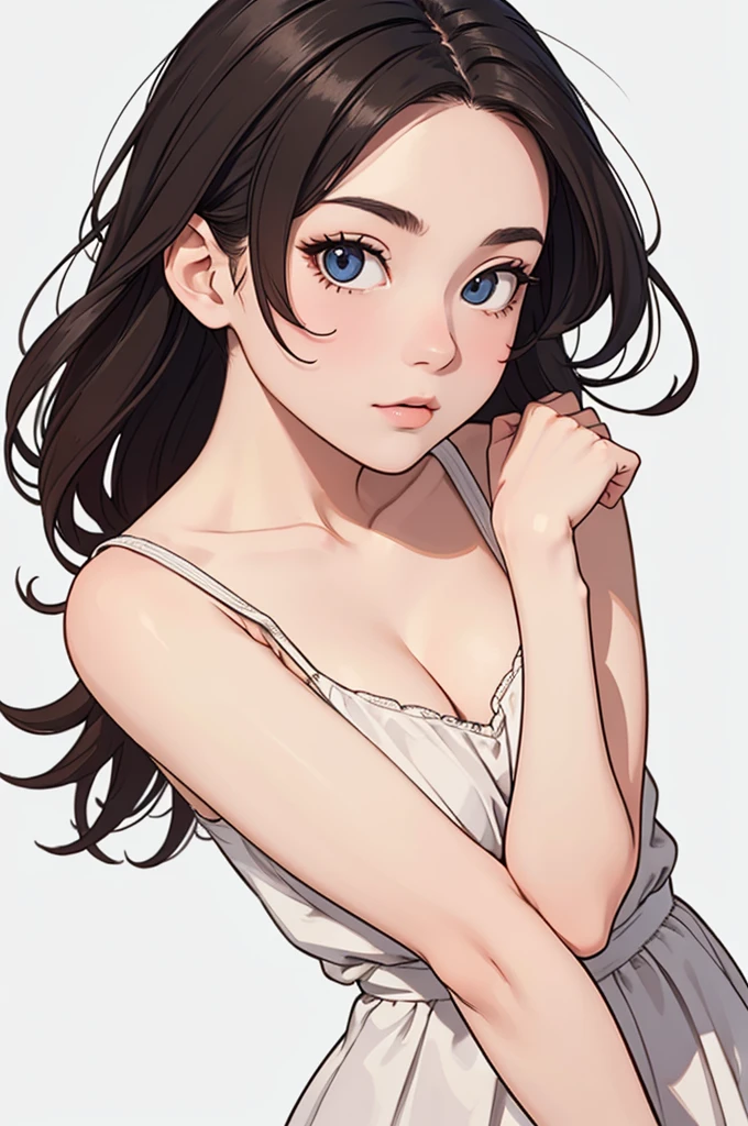 (((masterpiece, best quality, ultra highres, 1 girl, solo, no background))), super detailed skin and face and eyes and finger, beautiful japanese woman, small breasts:1.5, skinny, light brown hair, white background, very short hair, (an illustration of girl), Knee shot, Generate with illustrations, Various expressions, Various poses, Various Costumes, Please draw the entire character within the frame, ensuring that the head, arms, and legs are not cut off. The background should be simple, with the character positioned centrally,