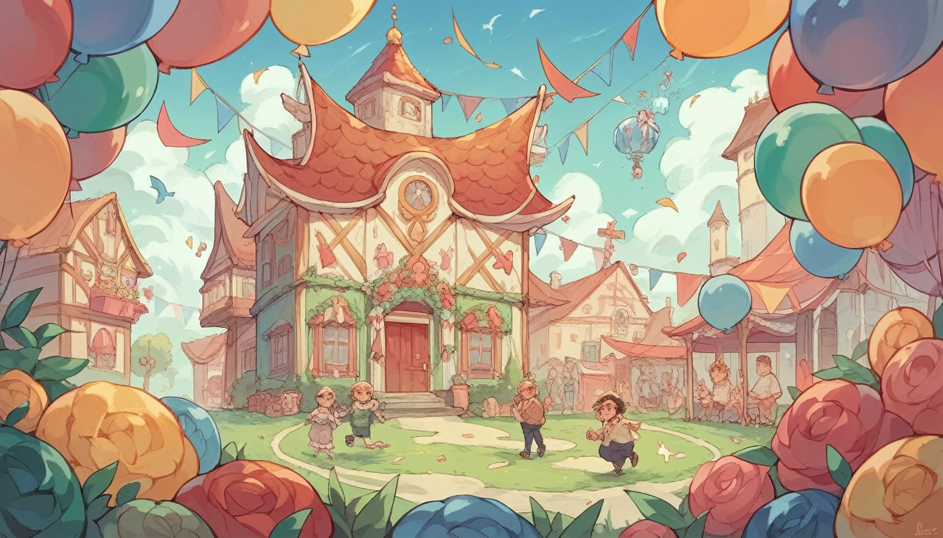 Make a picture of the characters from the game Grand Chase, Elesis, Lire, Arme and Mary celebrating a birthday