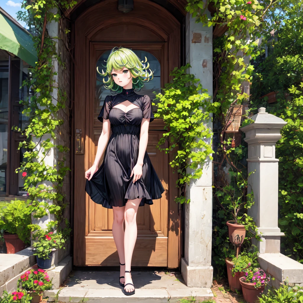 tatsumaki black dress full body carved green hair 