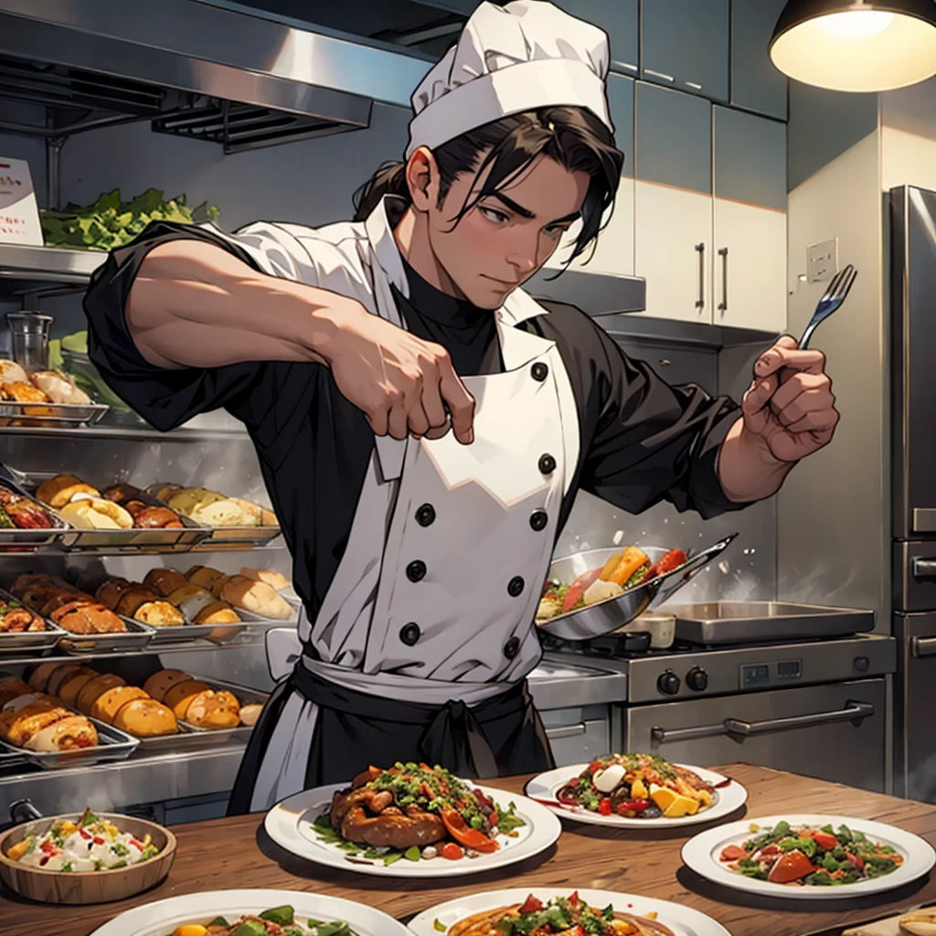 chef-d'œuvre, meilleure qualité, art officiel, Fond d'écran 8k, Très détaillé, illustration, 1 garçon, style chinois, encre, Cheveux bleu ciel, cheveux longs, Yeux détaillés, plaisir de la forêt, épaules nues, Hanfu, lac, Pur, doux sourire, bambou, thé