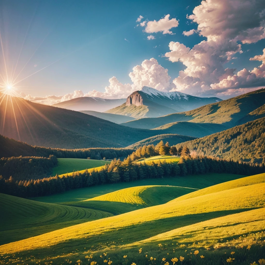 "Create an image that represents the concept of divine restoration. Showcase a vibrant and renewed landscape, with elements that suggest transformation and improvement. Include a soft celestial light that illuminates the scene, symbolizing the presence of God. a beautiful instagram size field.