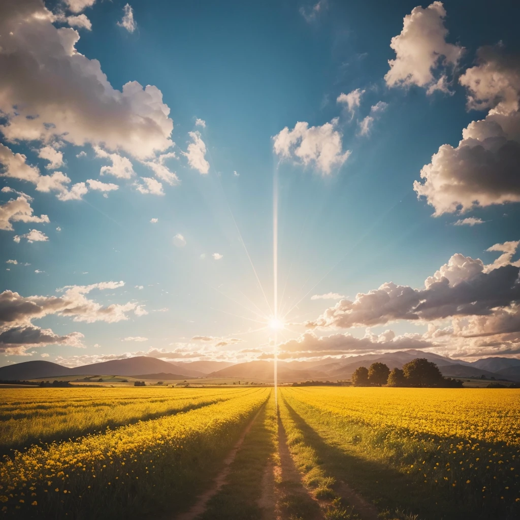 "Create an image that represents the concept of divine restoration. Showcase a vibrant and renewed landscape, with elements that suggest transformation and improvement. Include a soft celestial light that illuminates the scene, symbolizing the presence of God. a beautiful instagram size field.