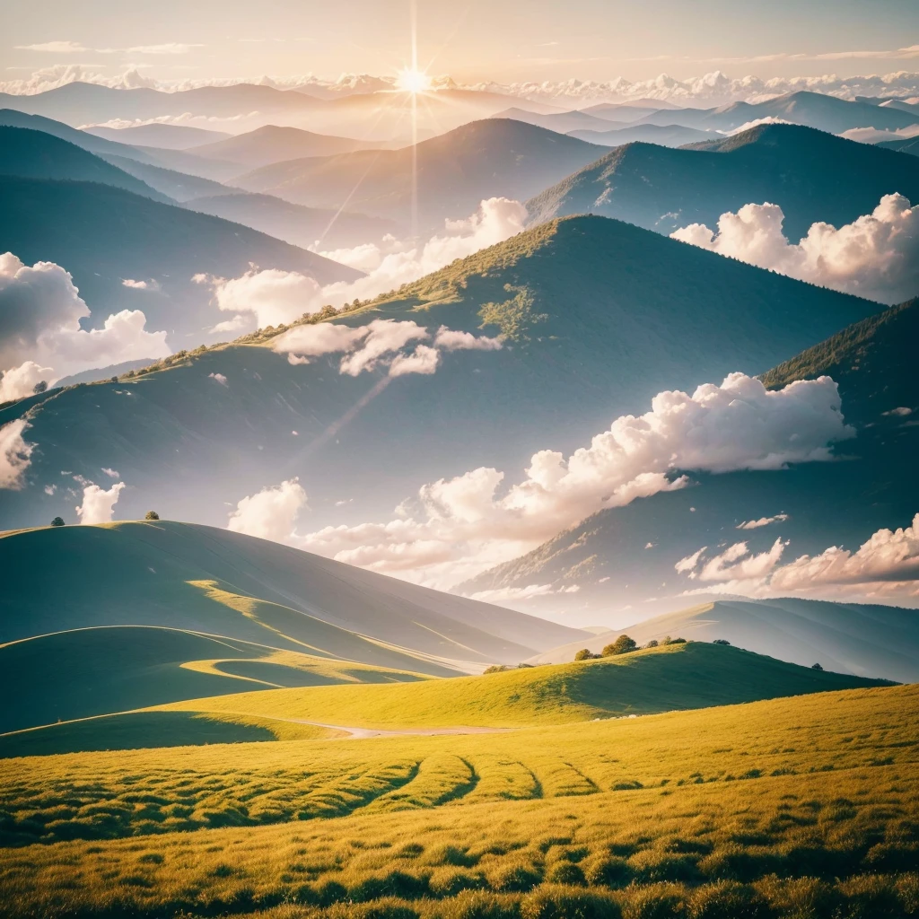 "Create an image that represents the concept of divine restoration. Showcase a vibrant and renewed landscape, with elements that suggest transformation and improvement. Include a soft celestial light that illuminates the scene, symbolizing the presence of God. a beautiful instagram size field.