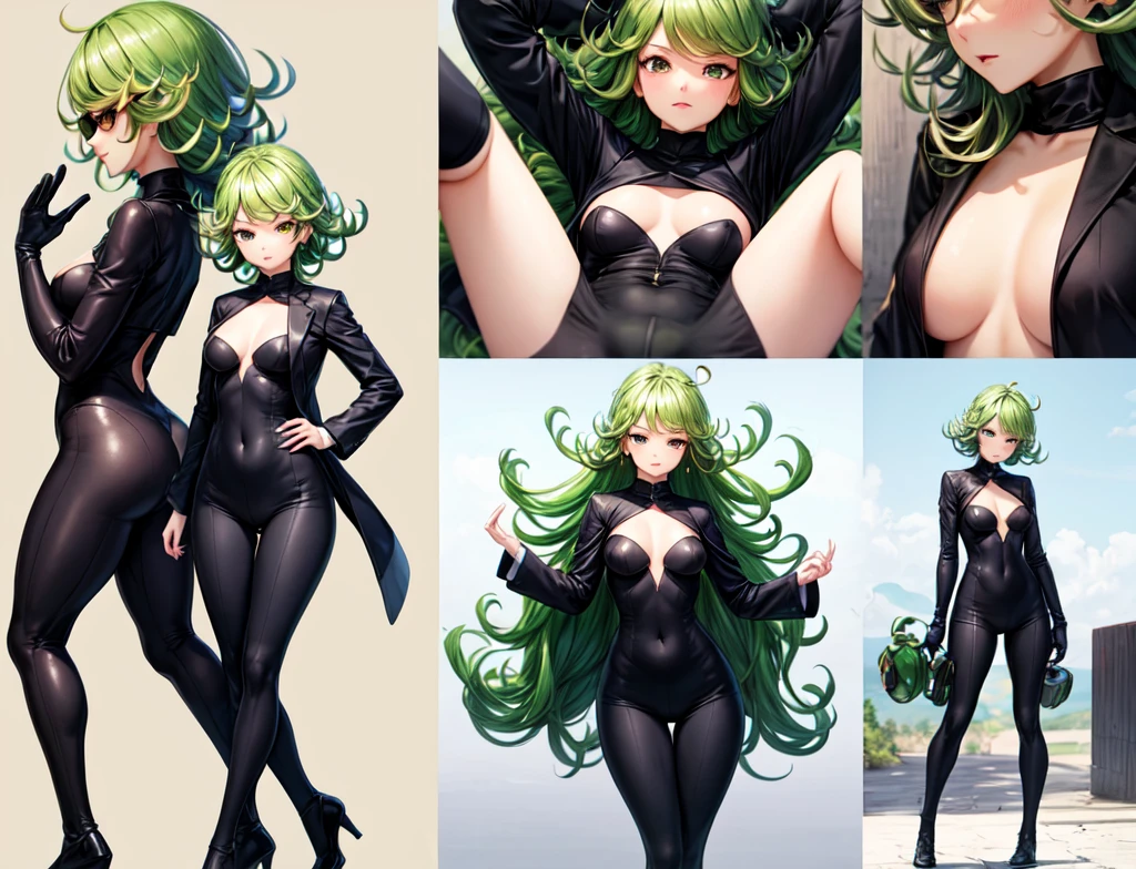 tatsumaki black balo suit full body long legs green hair
