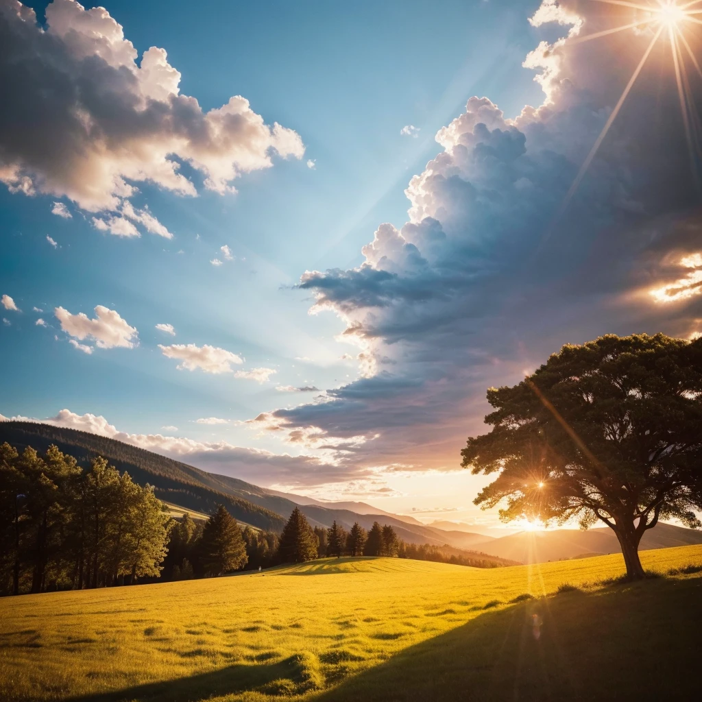 "Create an image that represents the concept of divine restoration. Showcase a vibrant and renewed landscape, with elements that suggest transformation and improvement. Include a soft celestial light that illuminates the scene, symbolizing the presence of God. a beautiful instagram size field.
