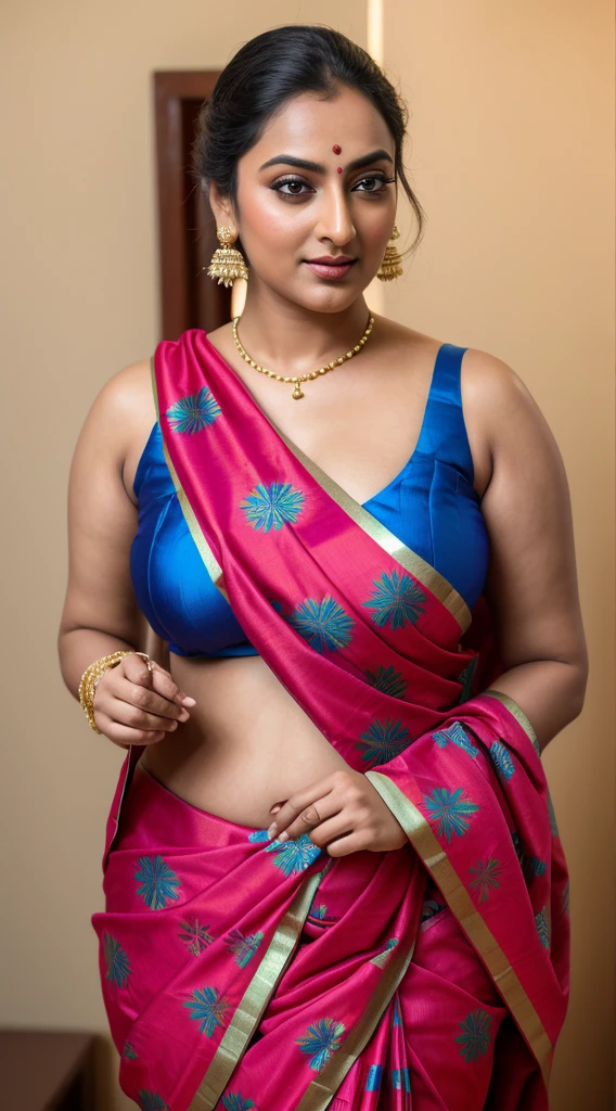 Foto RAW, photorealistic, photography, full body shot, master shot, perfect eyes, goddess like beauty, pierced eyes, perfect thick chubby mallu Desi aunty bhabhi, Wearing a Stanapatta, a chest-band.Saree model, model Photography, Indian saree shoot, Indian traditional wear advertising photography, traditional wear brand shoot, face of Indian actress Sonakshi Sinha, masterpiece, realistic, realism, incredible details,  pleasure, photorealism, detailed skin, skin pores, high contrast, photorealistic Artstation 8k HD digital art trend of high definition and detailed realistic skin texture, ultra detail, realistic skin texture, armature, best quality, ultra high definition, (photorealistic:1.4),, high resolution, detail, raw photo, sweat, Re sharp, by Lee Jefferies Nikon D850 Film Stock Photo 4 Kodak Portra 400 Camera F1.6 Lens Rich Color Ultra Real Realistic Realistic Textures Dramatic Lighting Unreal Engine Trending at Art Station Cinestill 800,(pele altamente detalhada: 1.2), 8k UHD, DSLR, soft-lighting, alta qualidade, grain of film, Fujifilm XT3,she didn't like to wear blouse or bra, she is happy to wear only saree, she hates blouse or bra, detailed hairy armpits, hyper realistic skin, skin pores, sweat, veins, 
