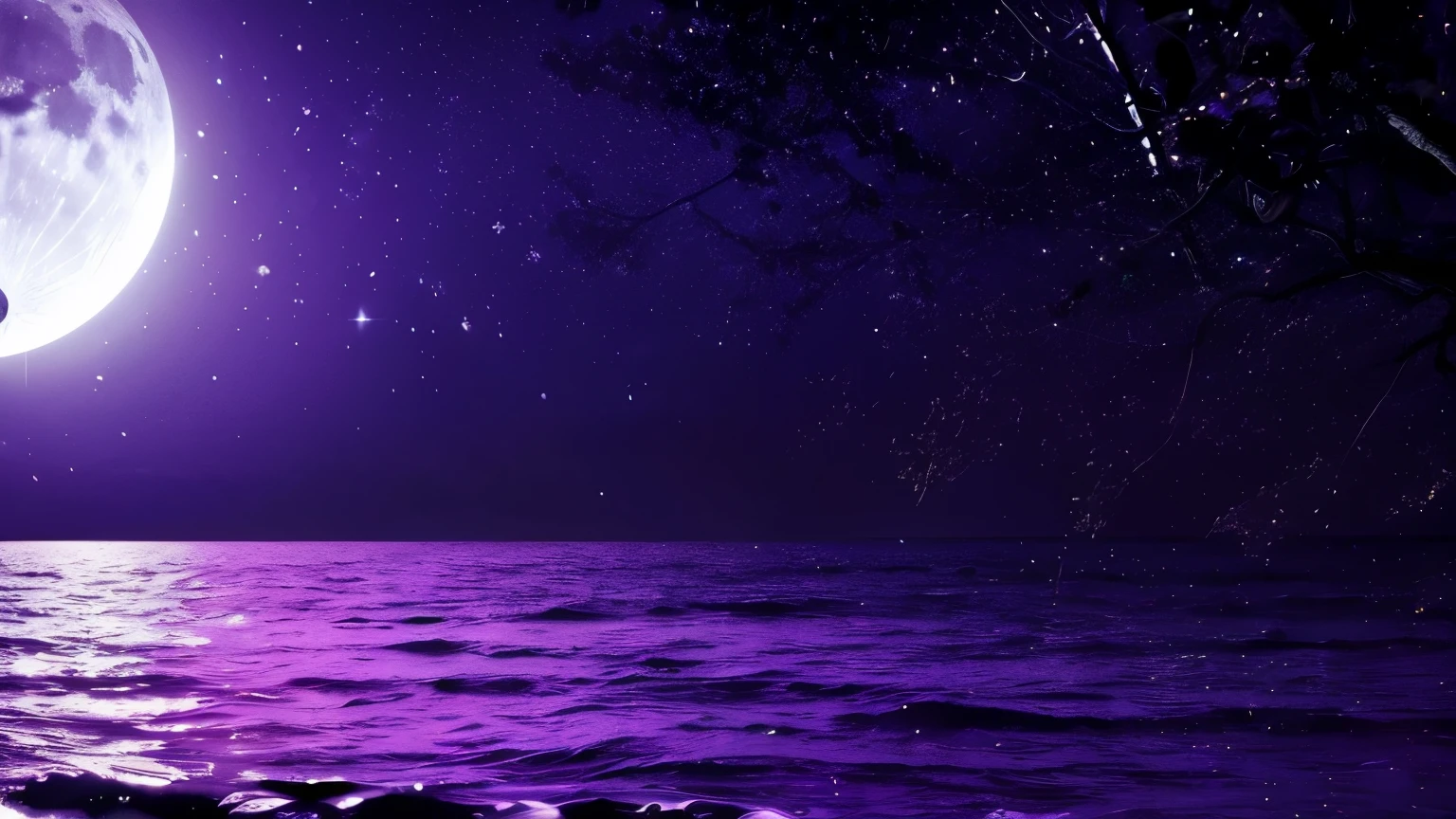 At night, Only moonlight illuminates, Distorted Moon、purple、wallpaper
