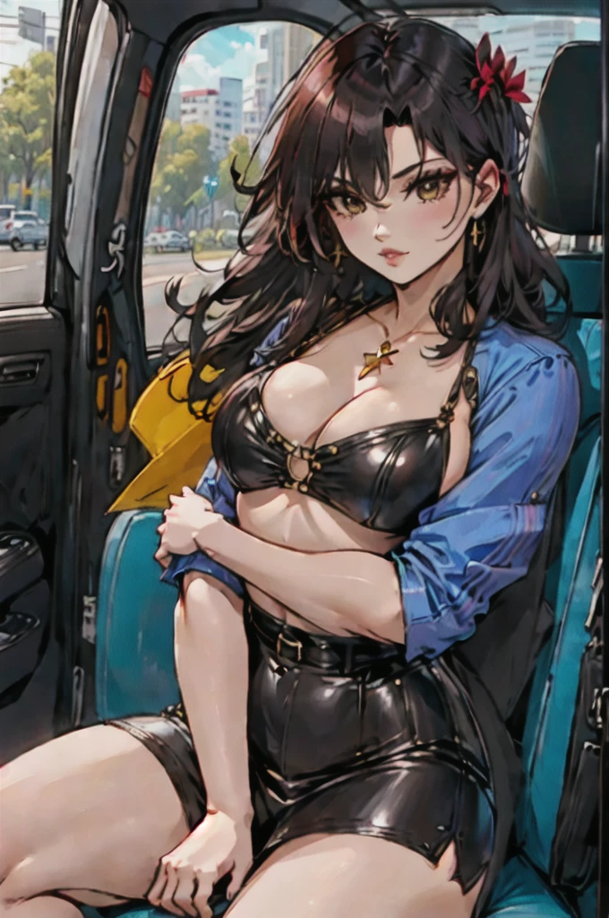 (neocruz and junkotvv)(hands on thighs, backwards, Heavyweight, big boy, leather jacket:1.2), picture of a couple inside a Taxi at evening, 1 guy with a beard, male focus, Tall Man, soon one, male with leather jacket, black man, evening:1.4) (Taxi, evening, auto, Backseat, looking at another:1.3) BREAK