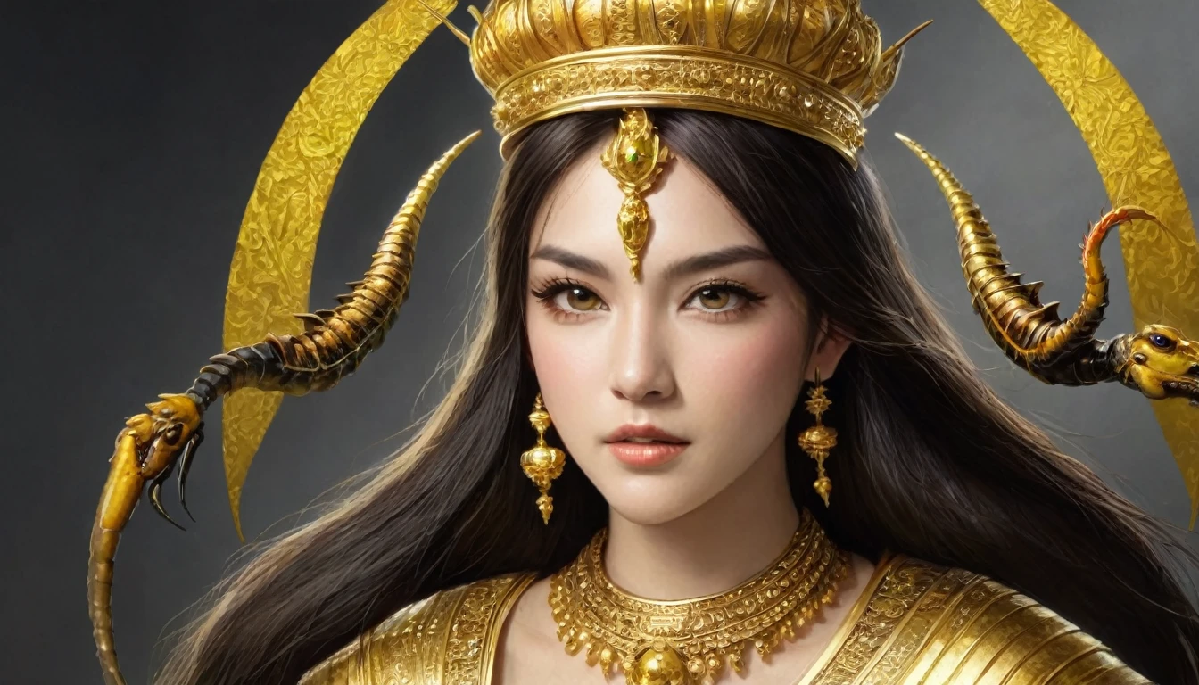 have gold crowns on their heads, human faces, hair like women's, teeth like lions and tails with scorpion stingers