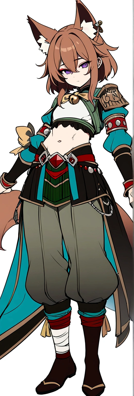 Masterpiece, High quality, High quality of art, best quality, anime lineart, Femboy, light carrot hair, fox ears, fox tail, Red eyeshadow, purple eye color, Bare belly, Femboy, military armlets, general's pants, A heavy golden bow with rubies holds the viewer hostage on a stone beach, black-green blue clothes, hair with a small count of dark carrot hair, A longbow behind his back, half sleep eyes, Platinum bell and bow near the ear