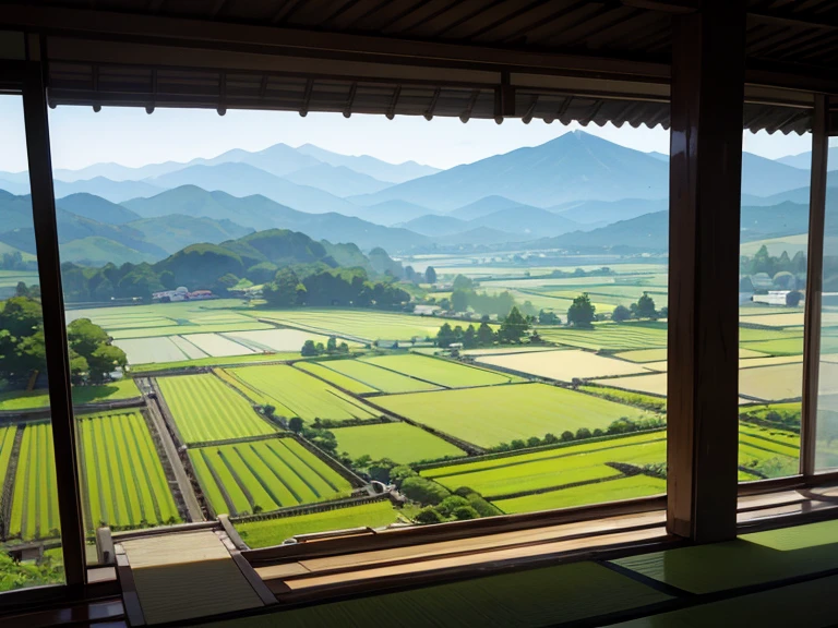 Japanese rice fields, Japanese mountains, Japanese forests, background only