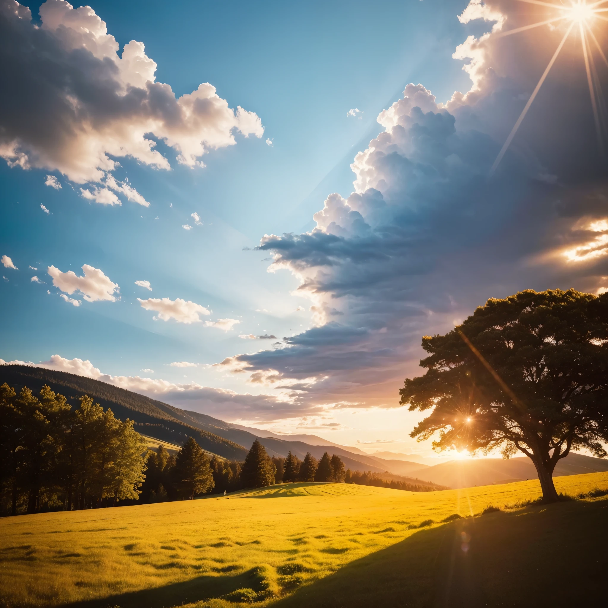 "Create an image that represents the concept of divine restoration. Showcase a vibrant and renewed landscape, with elements that suggest transformation and improvement. Include a soft celestial light that illuminates the scene, symbolizing the presence of God. a beautiful instagram size field.


