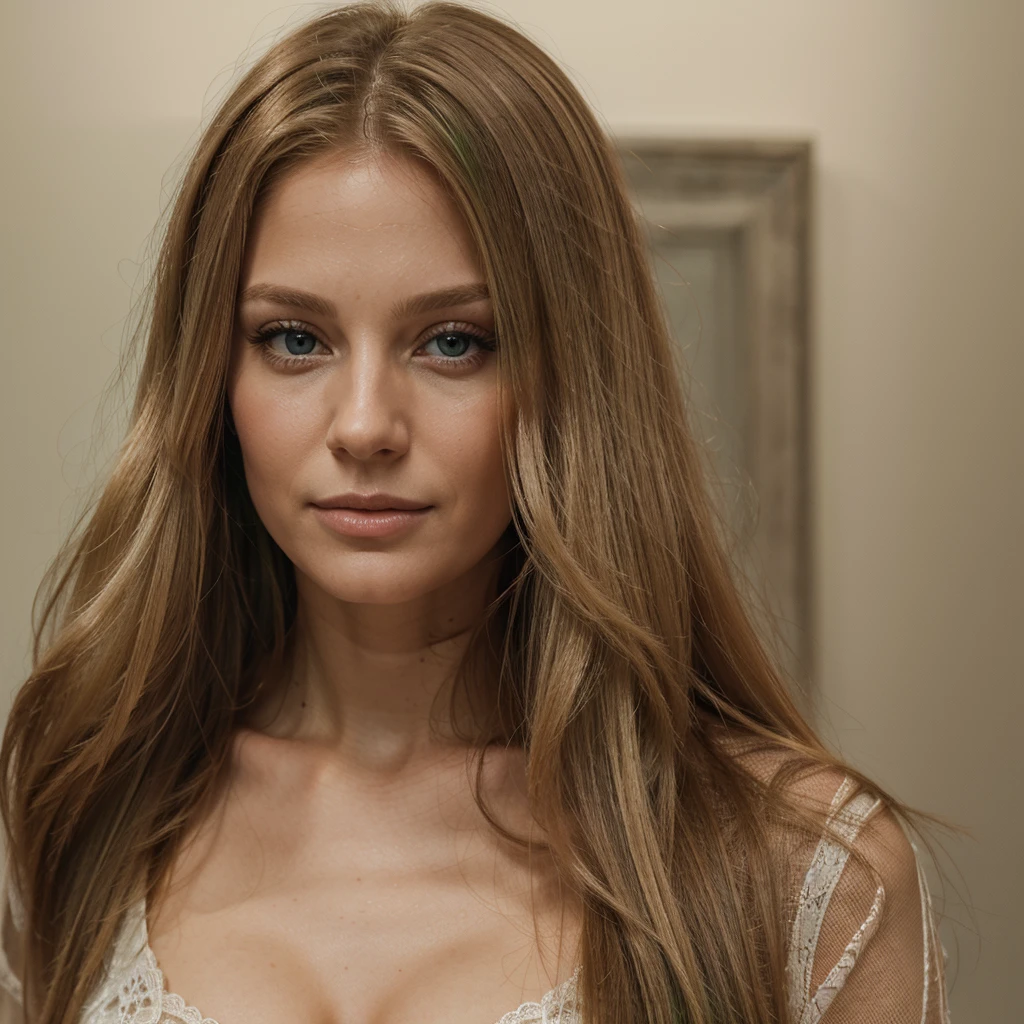 Portrait d’une magnifique parisienne blonde de 35 ans aux yeux verts, ultra realistic, 4K, super detailed. Long straight hair