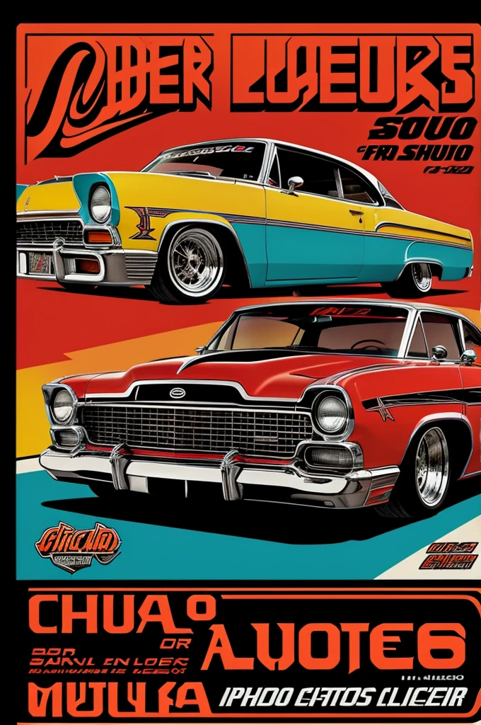 Flyer de un auto Lowrider, cholos, chicano, disco de Vinyl, musica soul