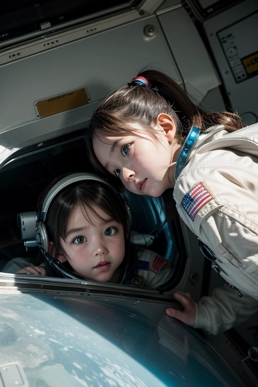two astronaut girls, one is and the other is 3 years old