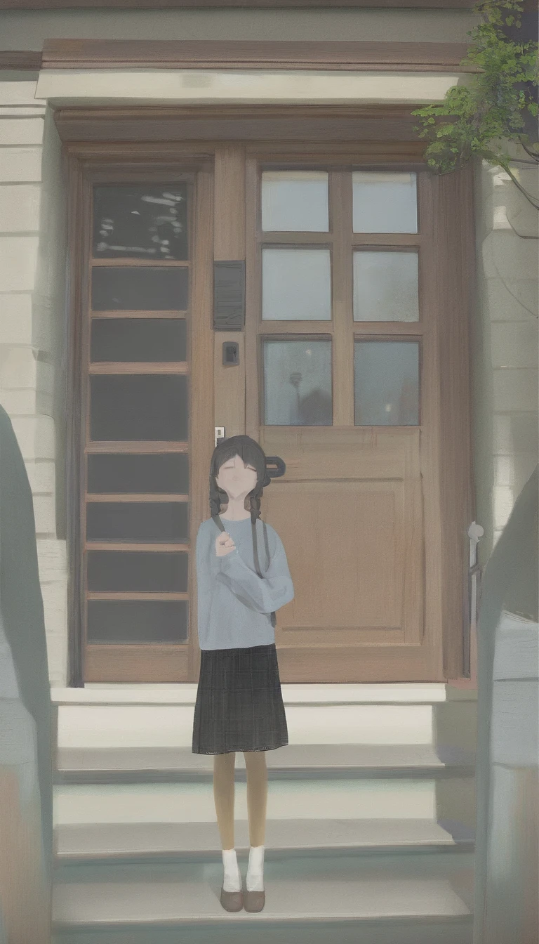 tender girl, student aesthetics, is standing in front of the door, It&#39;s yandere.