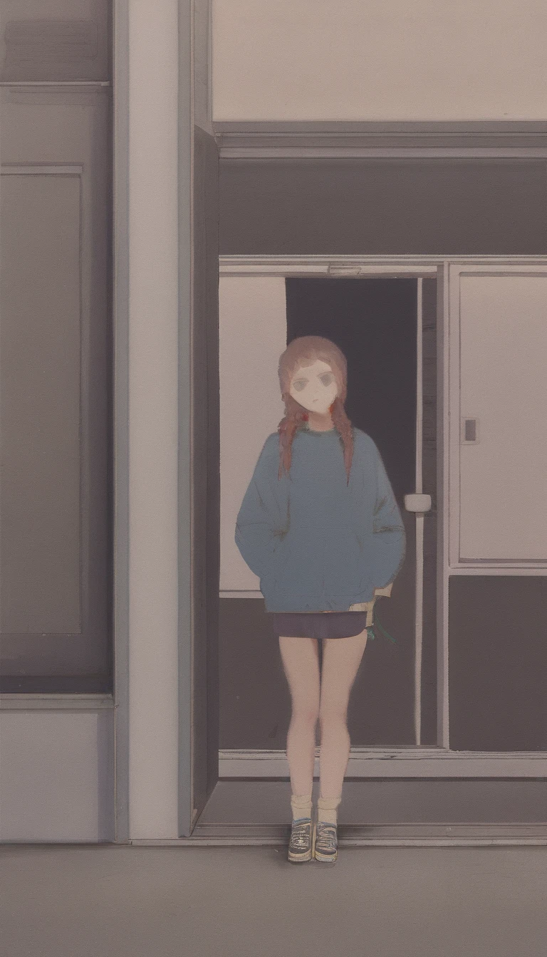 tender girl, student aesthetics, is standing in front of the door, It&#39;s yandere.
