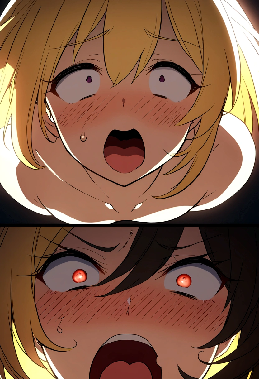 3 naked anime girls jerk each other off with ahegao faces