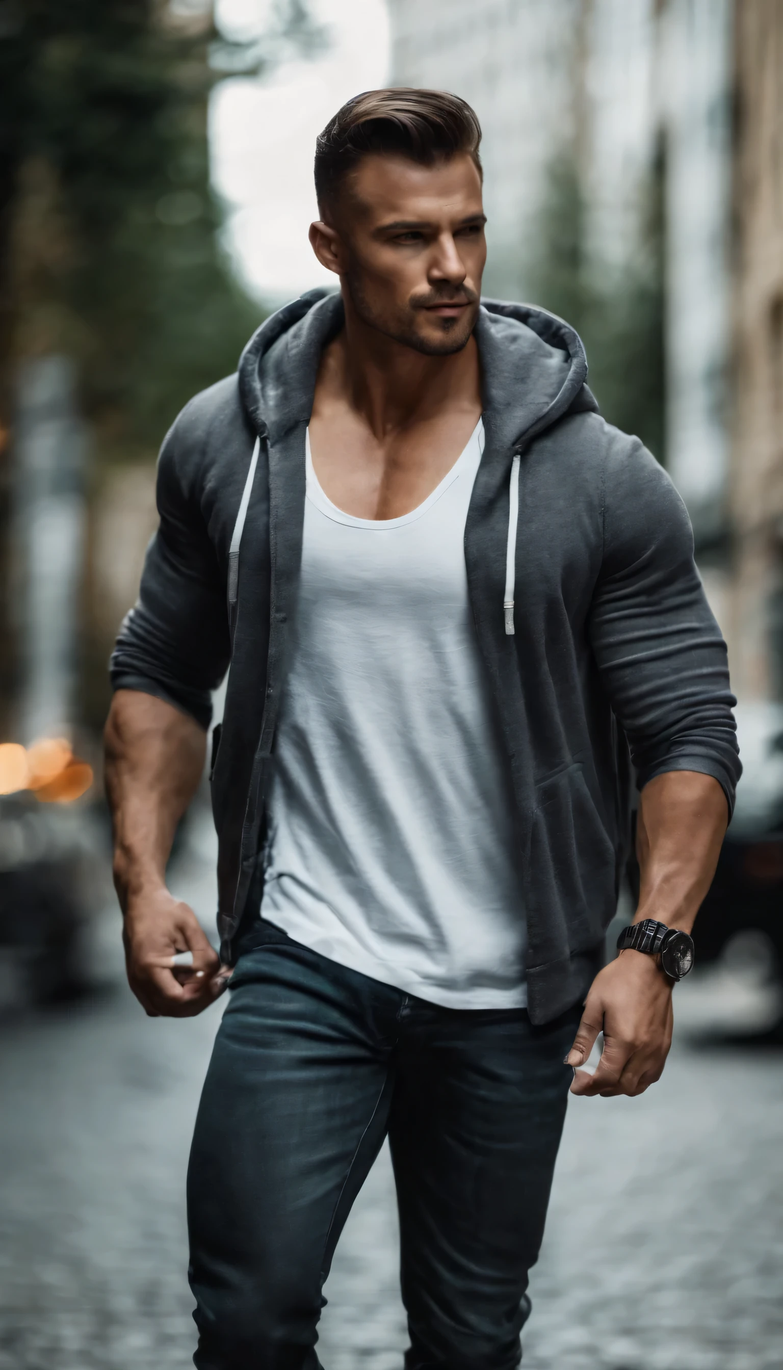 muscular man wearing baggy jeans and hoodie best male body