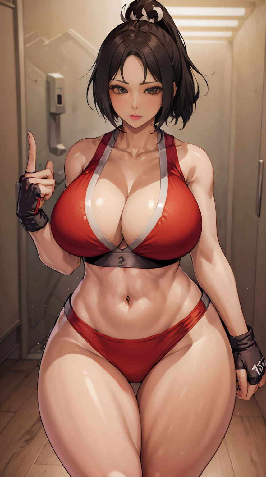 sports bra,stomach,thighs ,short shorts,navel ,fingerless gloves ,collarbone,
