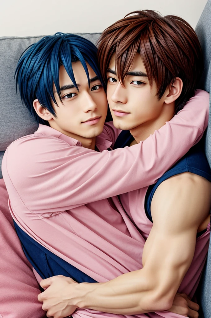 Anime boys cuddling together cute