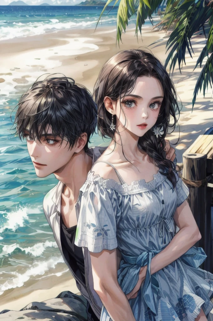 1girl and 1boy ,beach