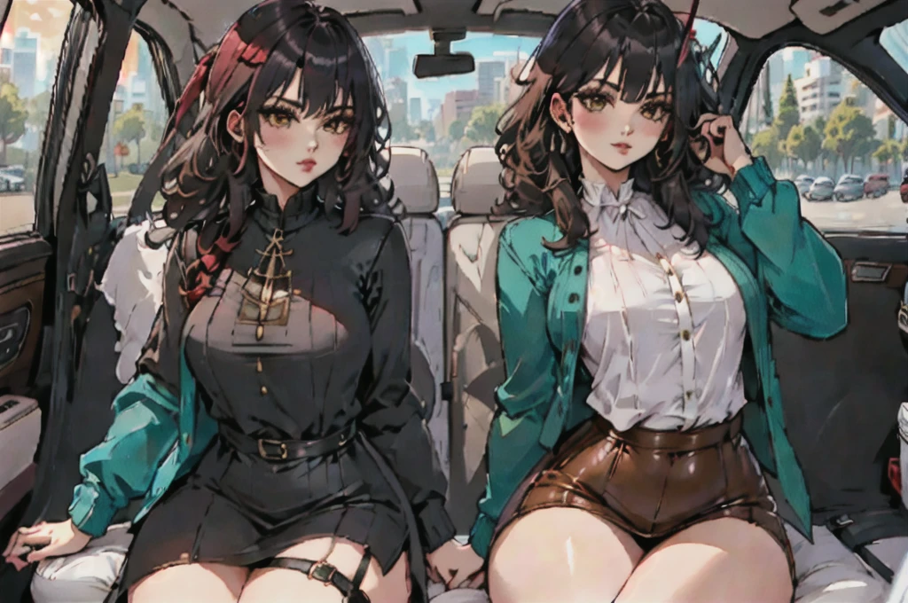 (neocruz and junkotvv), (hands on thighs, backwards, Heavyweight, girl with leather jacket:1.2), picture of a couple inside a Taxi at evening, 1 guy with a beard, male focus, Tall Man, soon one, male with leather jacket, evening:1.4) (Taxi, evening, auto, Backseat, looking at another:1.3) BREAK