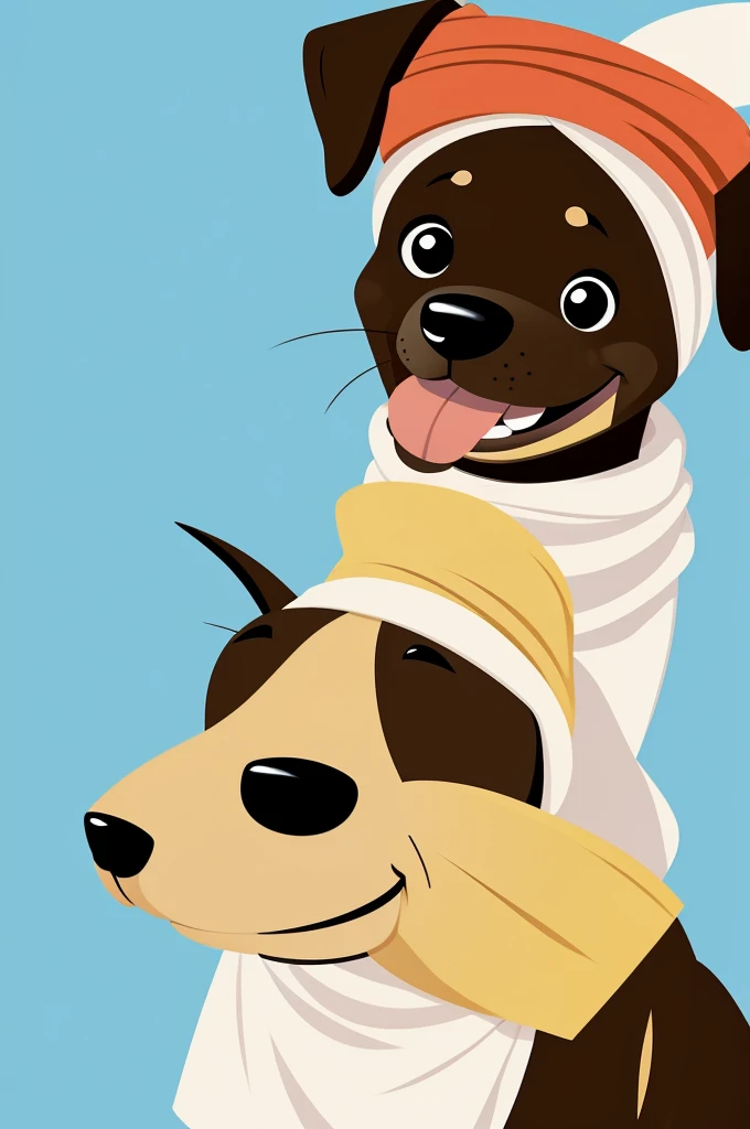 Cartoon of a Dog with a towel on his head smiling