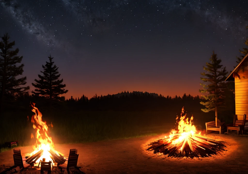 I need the backs of a sitting on the floor, watching a big bonfire in the middle of the night