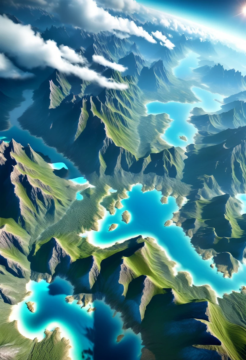 a beautiful detailed planet earth, detailed realistic planet surface, highly detailed realistic planet, dramatic lighting, realistic clouds, atmospheric haze, glowing oceans, detailed landmass, realistic continents, highly detailed geography, extremely detailed terrain, stunning natural scenery, cinematic lighting, dramatic sky, epic scale, ultra-detailed, (best quality, 4k, 8k, highres, masterpiece:1.2), ultra-detailed, (realistic, photorealistic, photo-realistic:1.37), HDR, UHD, studio lighting, vivid colors, physically-based rendering