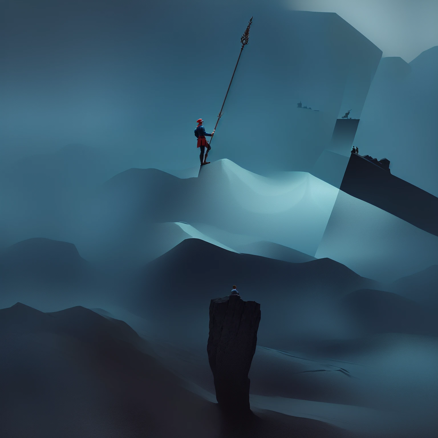 there is a man standing on a small island with a giant hammer, inspired by Hugo Simberg, inspirado em Mikhail Yuryevich Lermontov, inspired by Otto Frölicher, taras shevchenko style, inspired by Józef Szermentowski, inspired by Eduard von Steinle, inspired by Félix Vallotton