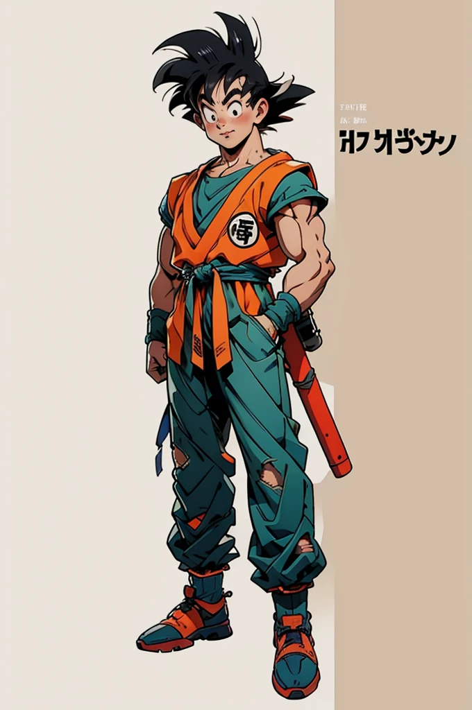 1man, fashion outfit, son goku from dragon ball, akira toriyama style, full body, detail, face detail, amazing art, simple background,