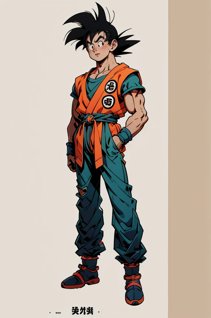 1man, fashion outfit, son goku from dragon ball, akira toriyama style, full body, detail, face detail, amazing art, simple background,