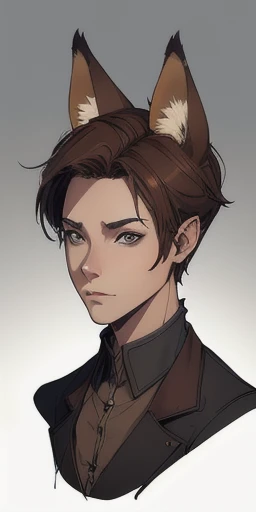 (best quality, concept art), 1boy animatronic ,brown hair ,fox ears ,