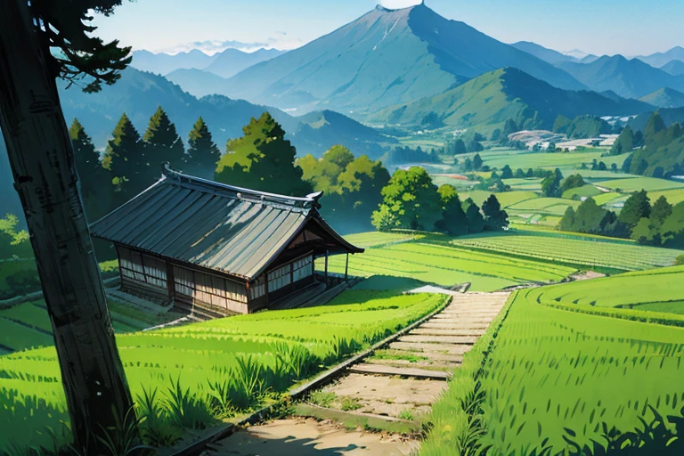 Japanese Mountain, Japanese Forest, Japanese Rice Field (0.5), House, Path, Background only