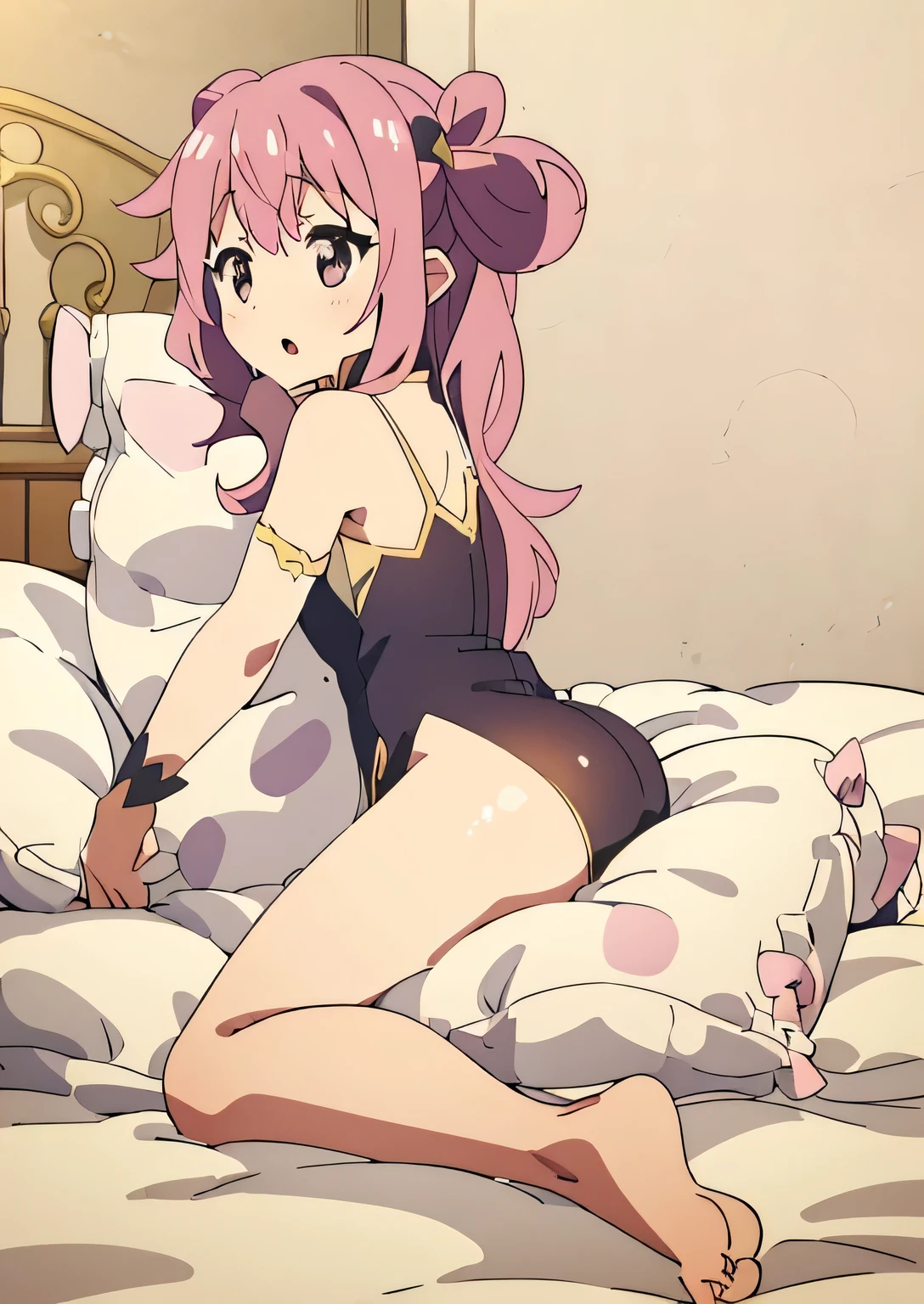 （best quality， masterpiece），mine, , details), (Light and shadow oxtail,，, bed background, Cute girl posing on pillow,，, ，Pillow,（piles of Pillow），Upholstered，（（four poster bed）），Soft pillow quotation，，Lots of Pillow，，（Pillow），，The love surrounding the protagonist，steam，，，Luxury Pillow），，（luxury bed），（Gorgeous pattern pillow），luxurious pillow，（bedroom ），，，pillow ，hump，open mouth，,red eyes,,kneeling,（Love around the protagonist），（Steaming hot），（pillow）,Four poster bed，Canopy bed，Lots of pillow heads，princess bed , long hair , frilled pillow