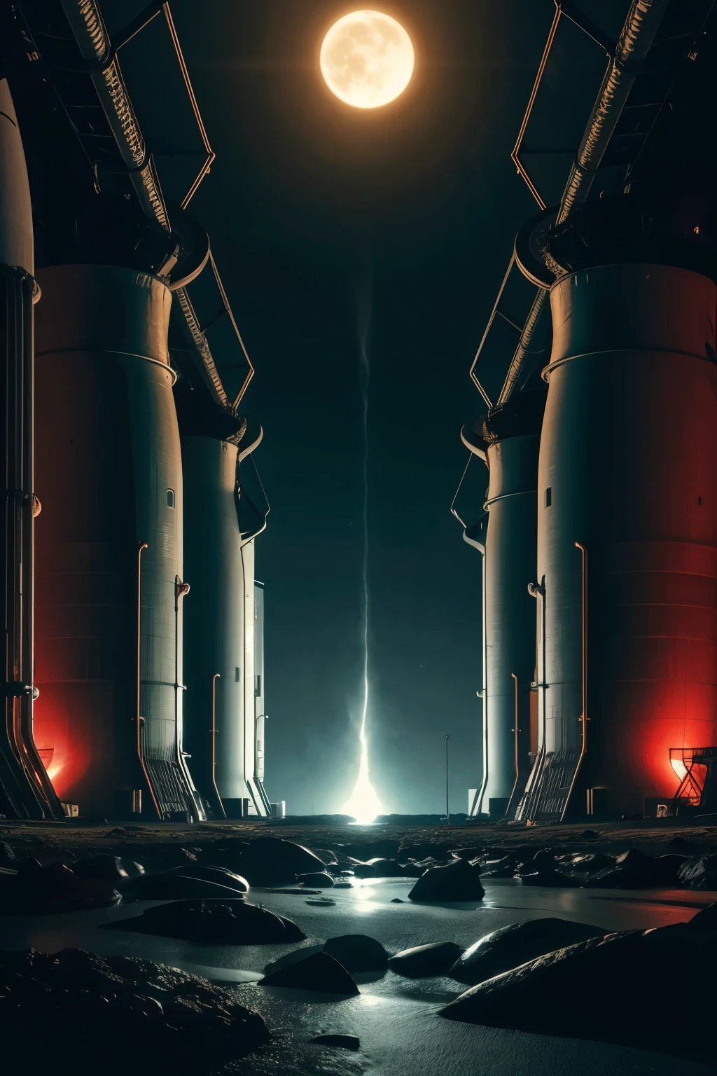 create a full screen splash image for a nuclear power plant themed escape room game on an alien planet
