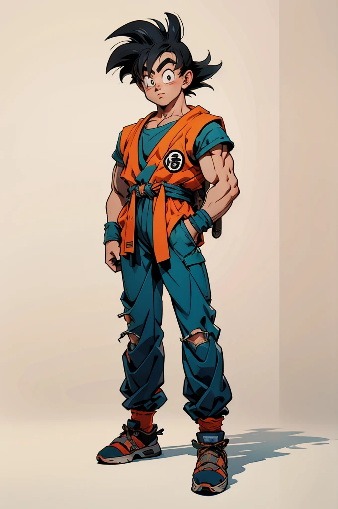 1man, fashion outfit, son goku from dragon ball, akira toriyama style, full body, detail, face detail, amazing art, simple background, eyes detail, uhd, 4k, amazing art.