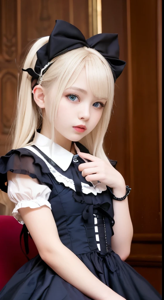 (Tabletop, Highest quality:1.2), 8K, 85mm, Official Art, RAW Photos, Absurd, Platinum Blonde Hair, (blue eyes, Lolita Fashion, Sweet Lolita, Gothic, dress:1.2), Idol's face, Upper Body, beautiful girl, Gardeniass, Copenhagen, Short sleeve, grace, Sophisticated, Gardenia, View your viewers, Film Grain, chromatic aberration, Sharp focus, Face Light, Dynamic Lighting, Cinema Lighting, Detailed face, Bokeh Background