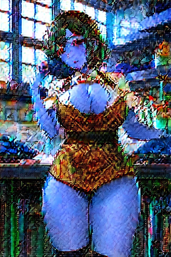 Highest quality、masterpiece、A woman with large breasts is naked and wearing an apron, looking towards me.