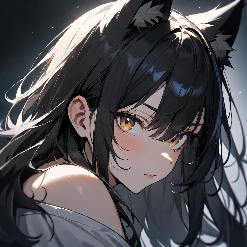 1 girl,Solo,wolf hair,(black hair:1),portrait,masterpiece, best quality, very aesthetic, absurdres,looking at viewer,split,(Matte),