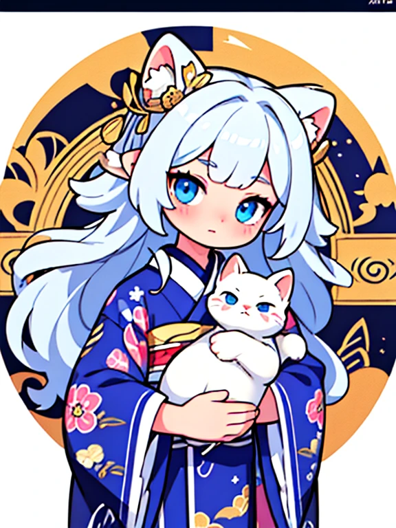 Superior quality, Masterpiece, realistic photo, exquisite details, Photo original, super detailed, white fur kitten with blue eyes, heian aristocrat, elegant colorful twelve layer kimono, perfect details, high definition quality, 8k