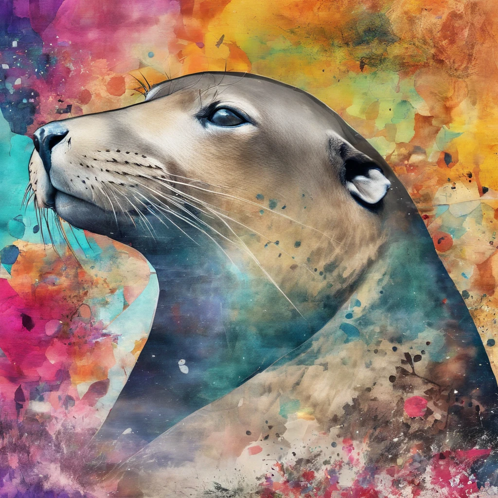 Resistant sea lion, stubborn stubborn look, fond banquise instable ::2 colorful ink painting ::2 art fantasy
