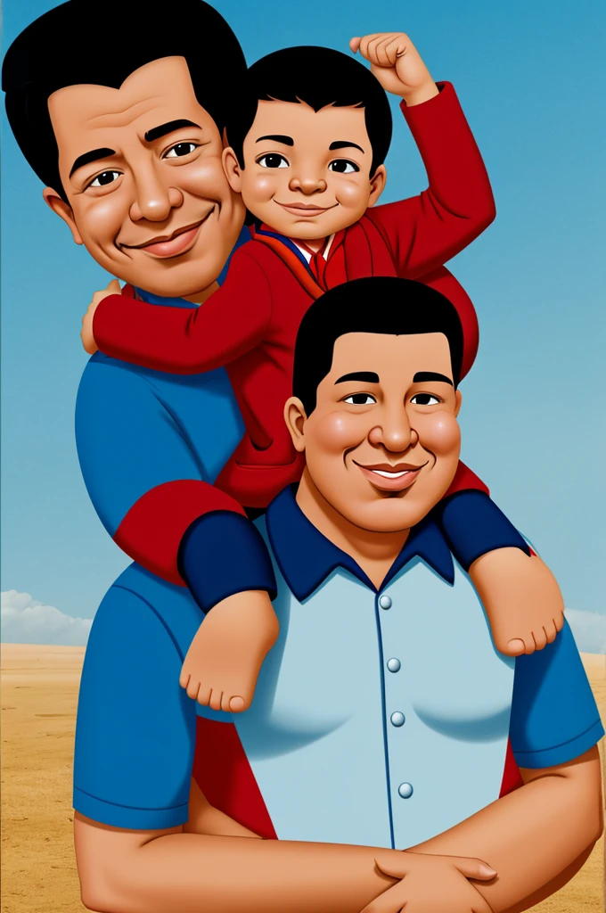 Caricature of President Hugo Chavez carrying President Gustavo Pretro like a 