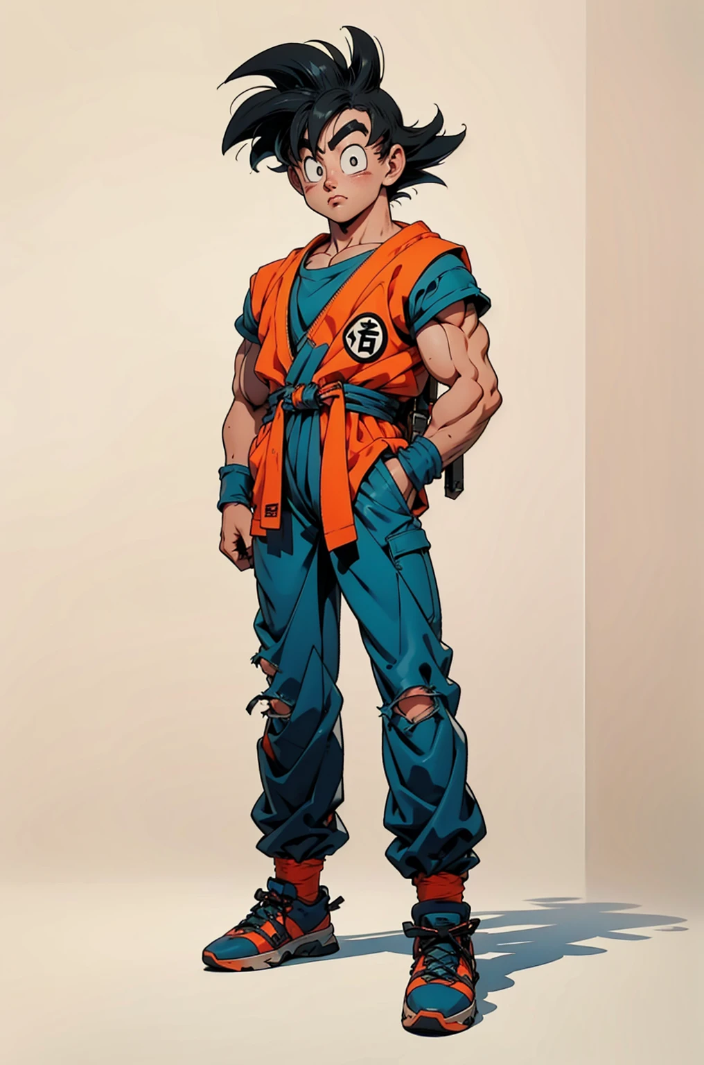 1man, fashion outfit, son goku from dragon ball, akira toriyama style, full body, detail, face detail, amazing art, simple background, eyes detail, uhd, 4k, amazing art.