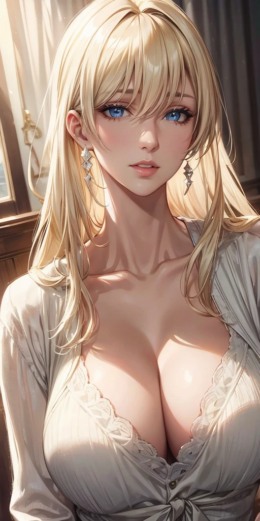 Realistic, Elegant mature woman, beautiful, long blonde hair, soft light, 4k resolution, high quality