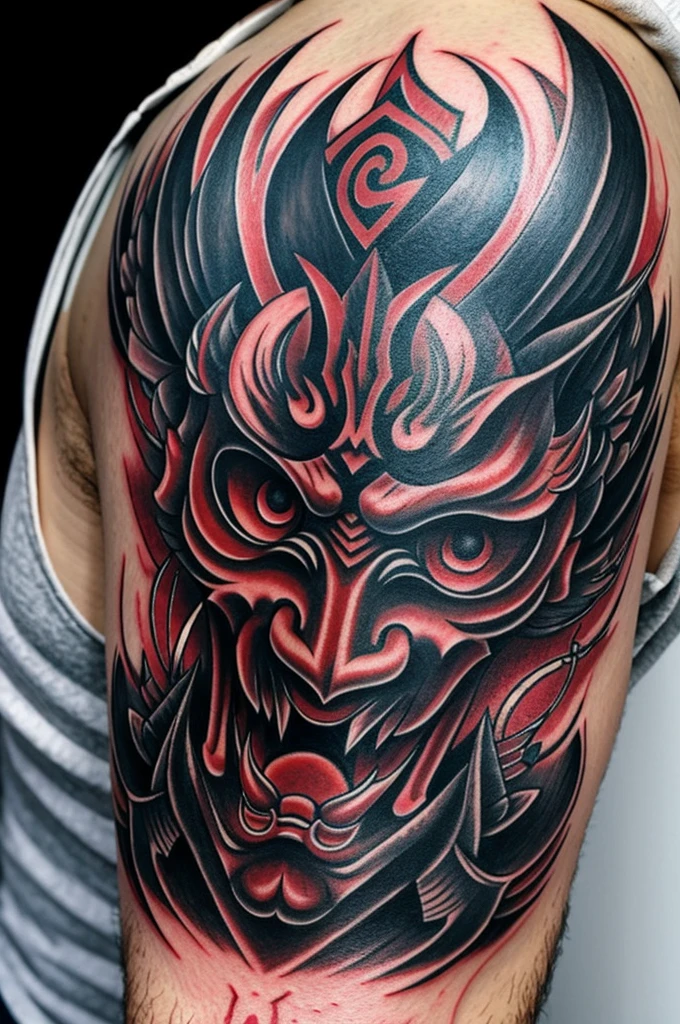 Japanese devilish mask design for tattoo
